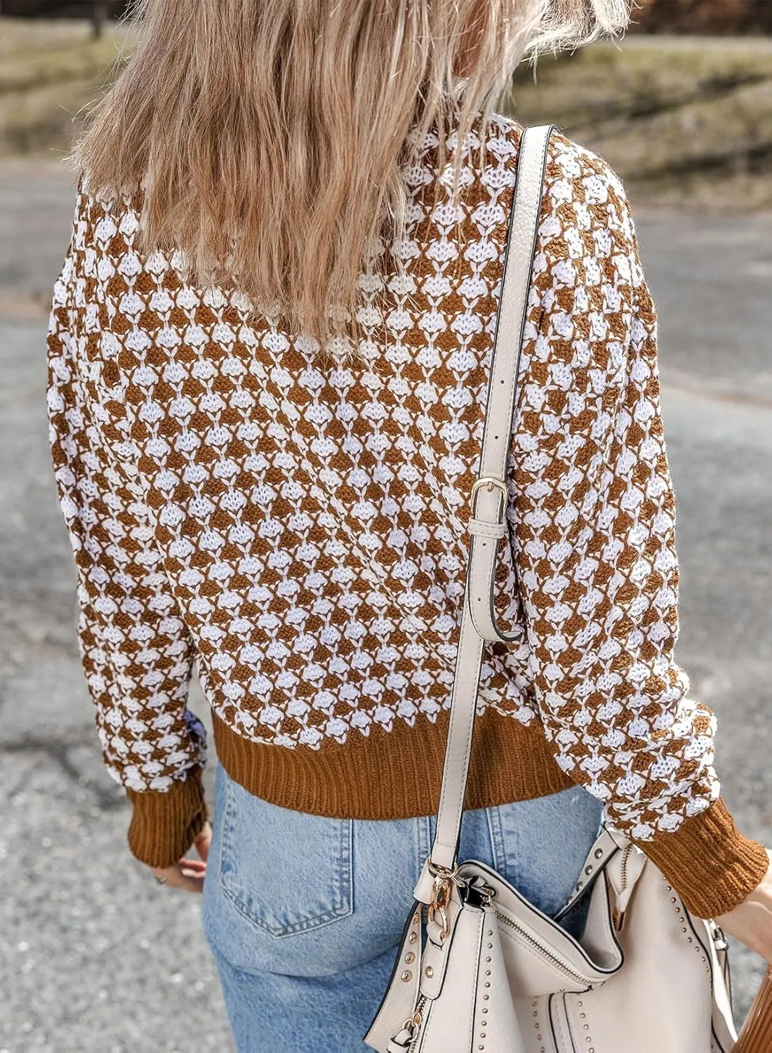 Dokotoo Cardigan Sweaters for Women V Neck Button Down Long Sleeve Plaid Knit Cardigans Sweater Tops