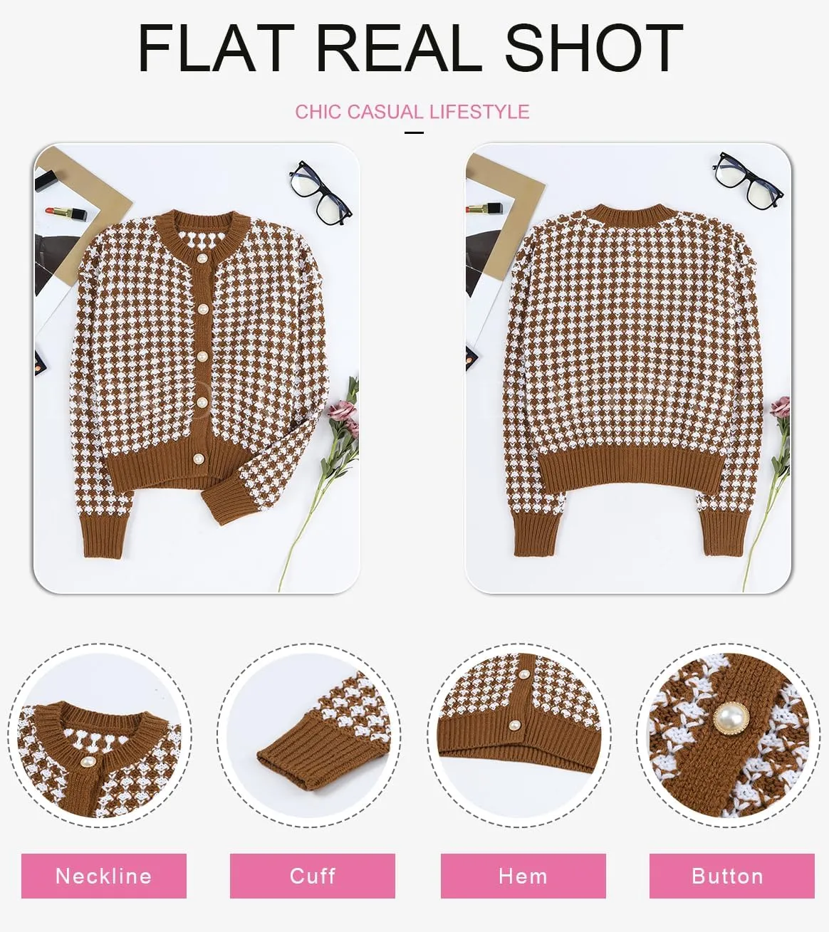 Dokotoo Cardigan Sweaters for Women V Neck Button Down Long Sleeve Plaid Knit Cardigans Sweater Tops