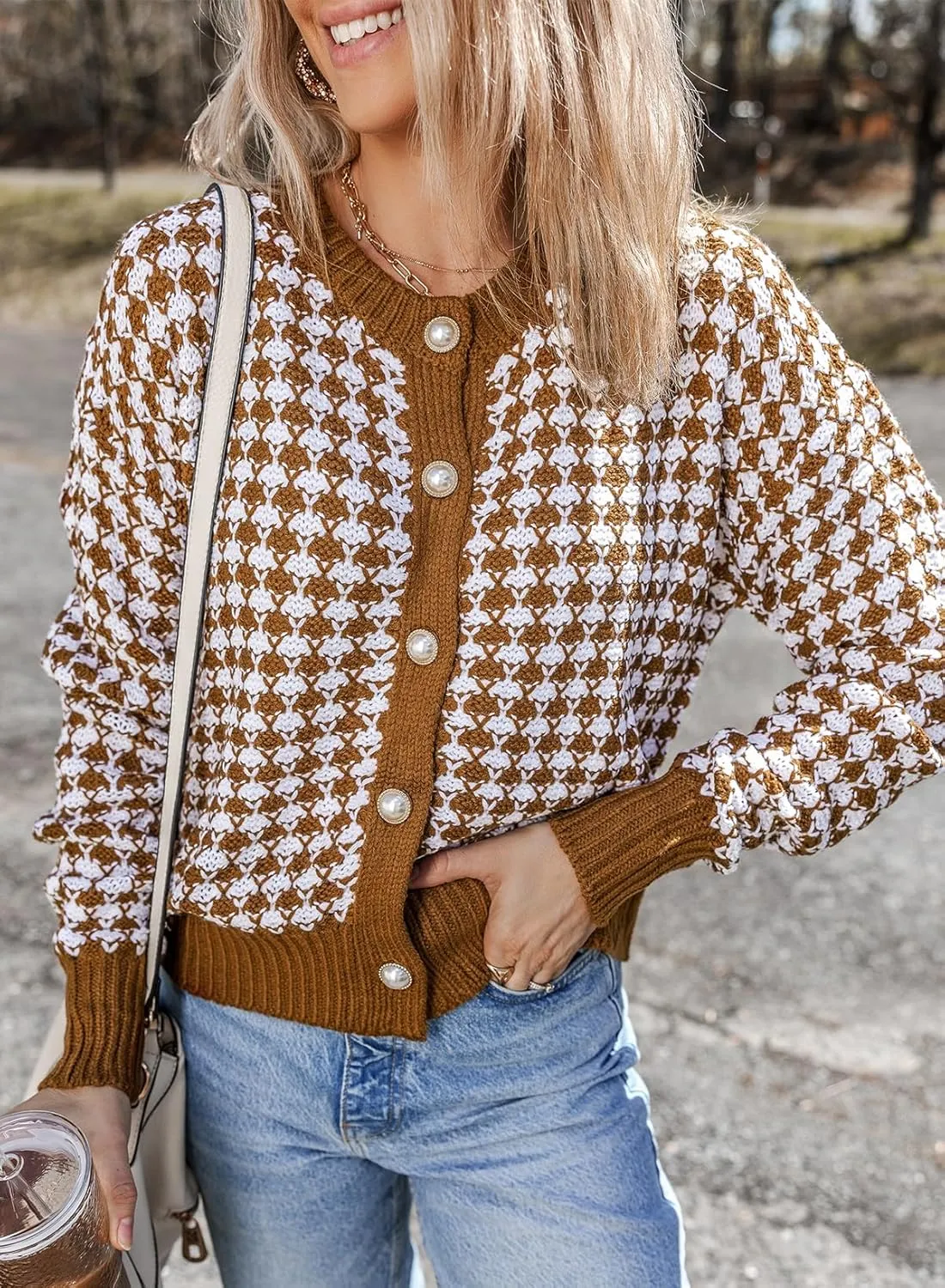 Dokotoo Cardigan Sweaters for Women V Neck Button Down Long Sleeve Plaid Knit Cardigans Sweater Tops