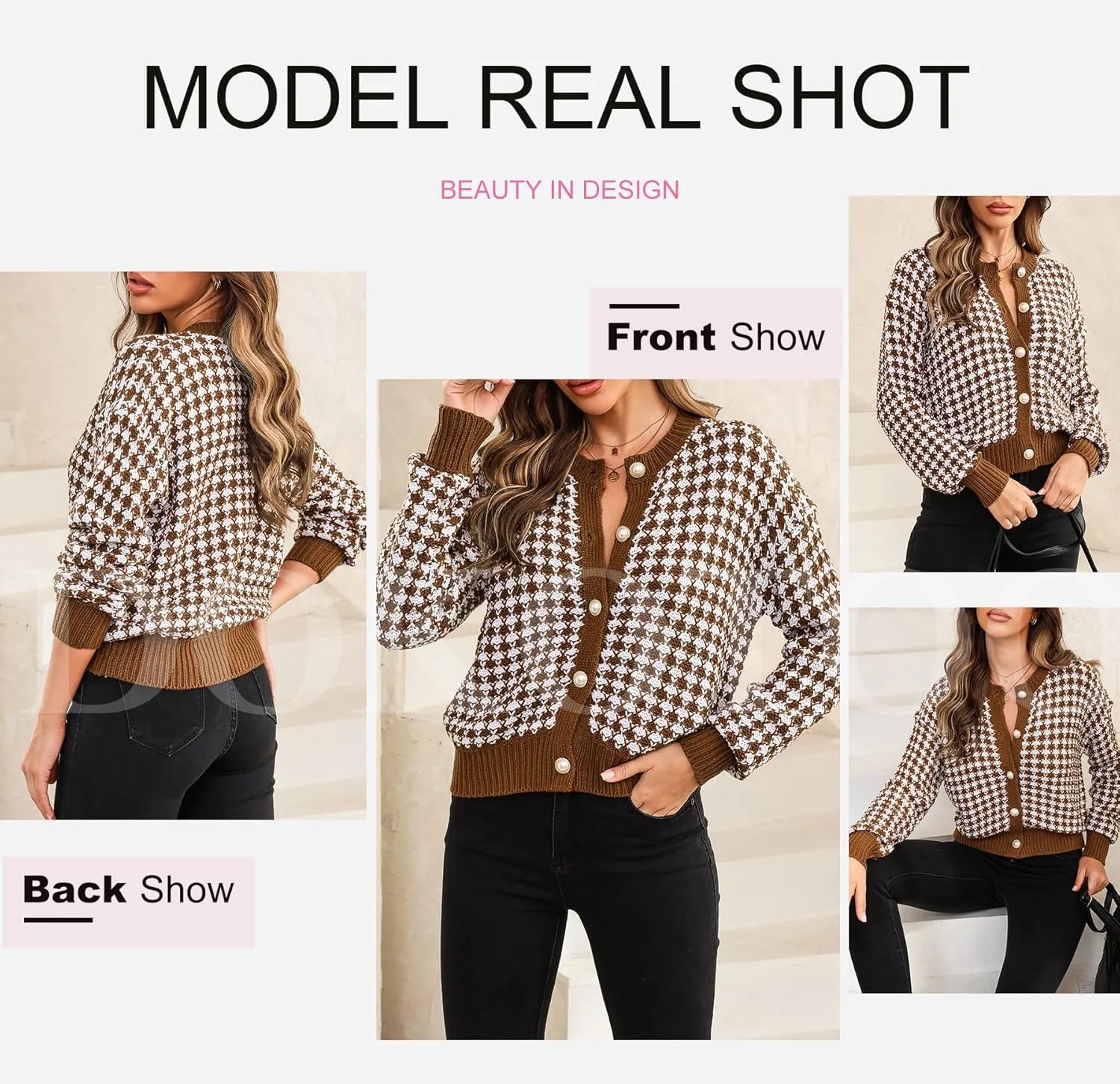 Dokotoo Cardigan Sweaters for Women V Neck Button Down Long Sleeve Plaid Knit Cardigans Sweater Tops