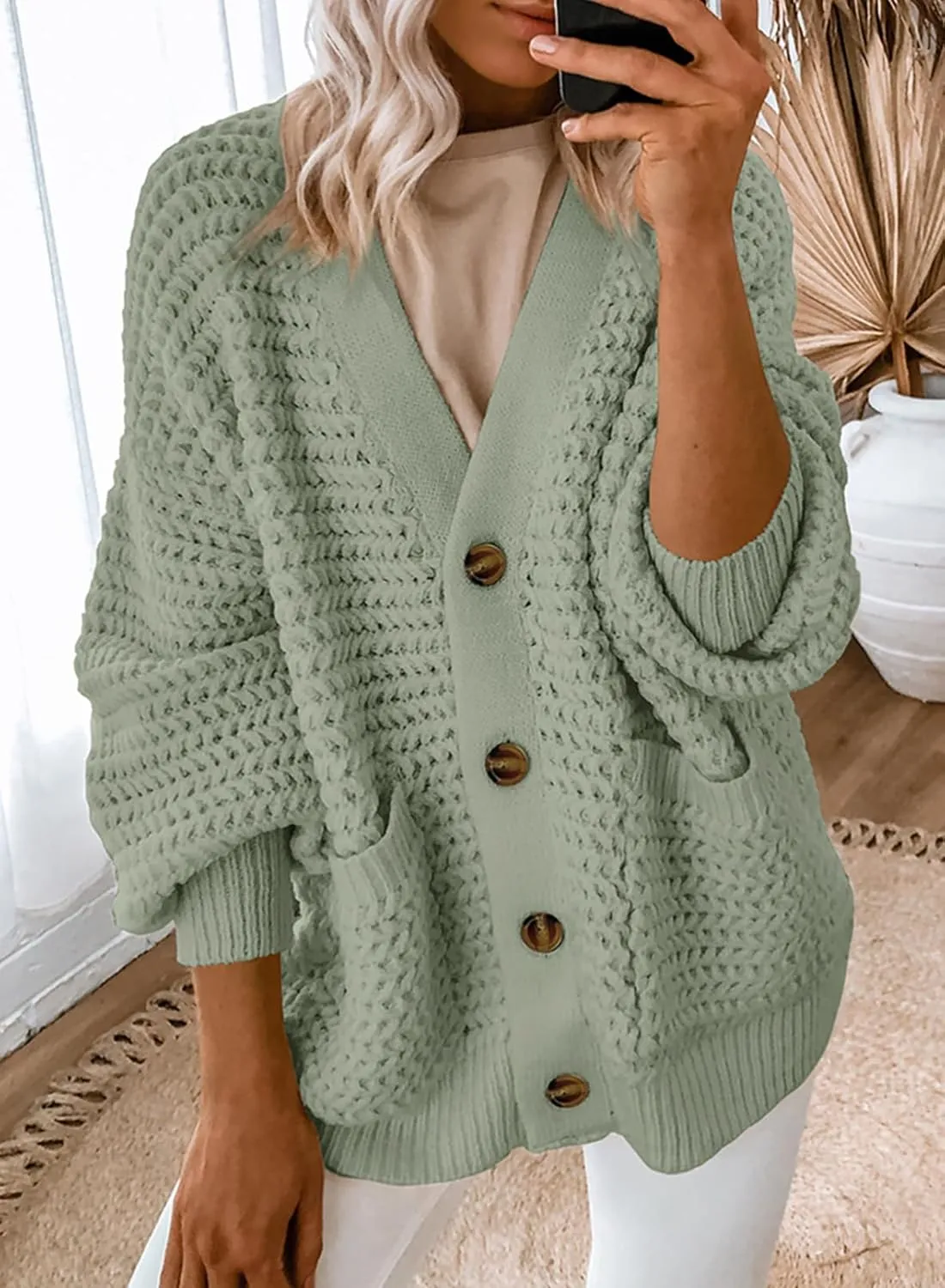 Dokotoo Women's 2025 Fashion Casual Open Front Long Sleeve Chunky Knit Cardigans Sweaters Outerwear Coats