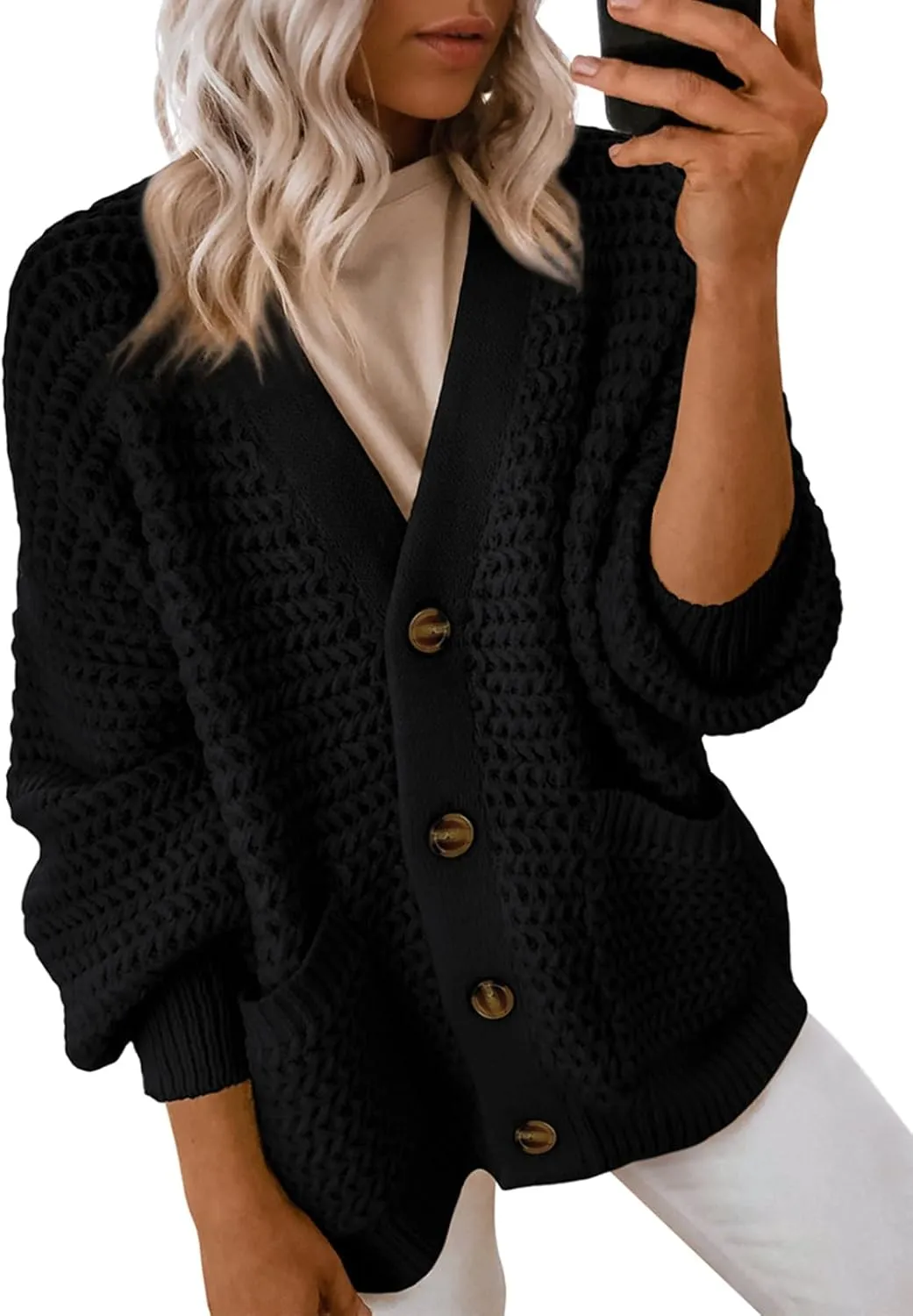 Dokotoo Women's 2025 Fashion Casual Open Front Long Sleeve Chunky Knit Cardigans Sweaters Outerwear Coats