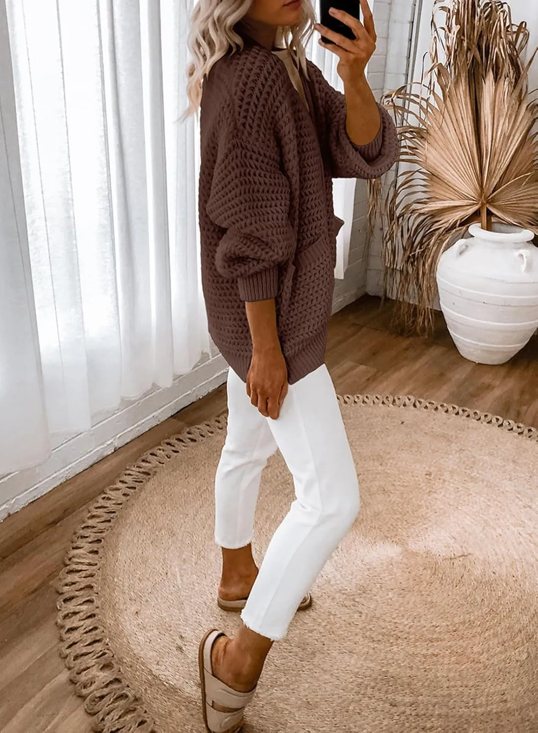 Dokotoo Women's 2025 Fashion Casual Open Front Long Sleeve Chunky Knit Cardigans Sweaters Outerwear Coats