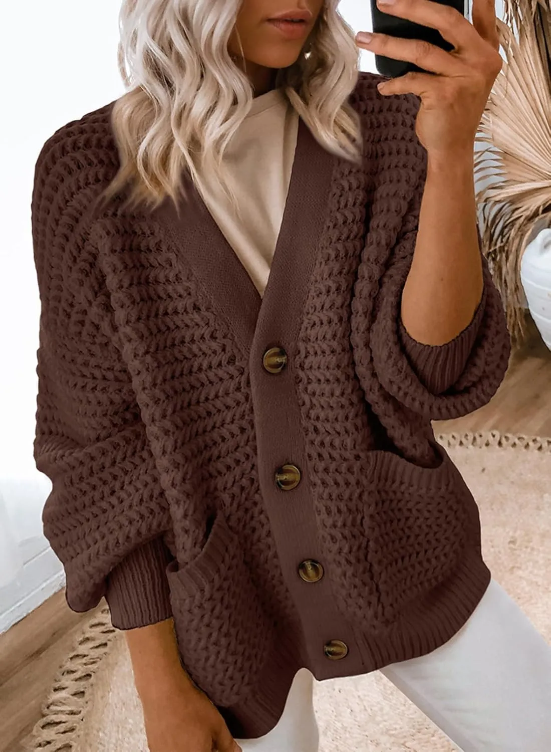 Dokotoo Women's 2025 Fashion Casual Open Front Long Sleeve Chunky Knit Cardigans Sweaters Outerwear Coats