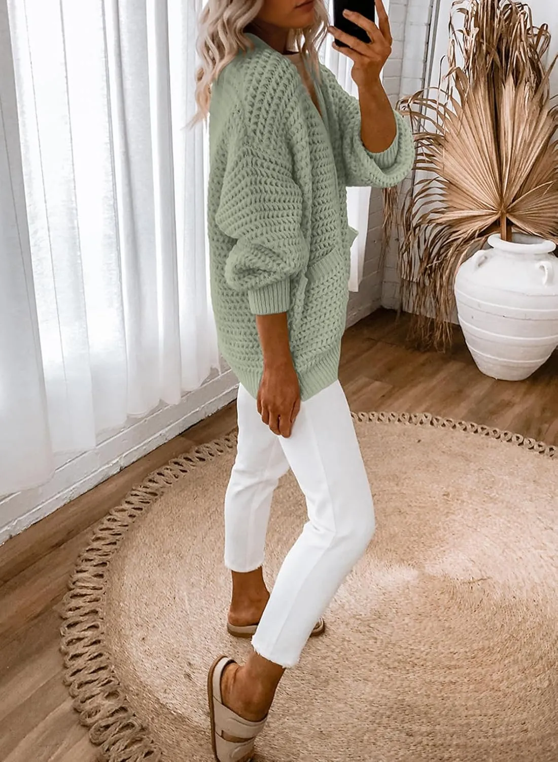 Dokotoo Women's 2025 Fashion Casual Open Front Long Sleeve Chunky Knit Cardigans Sweaters Outerwear Coats