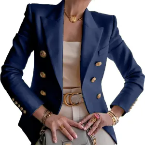 Double Breasted Blazer Women Gold Button Notch Suit Jacket Long Sleeve Business Casual Lapel Coat for Work