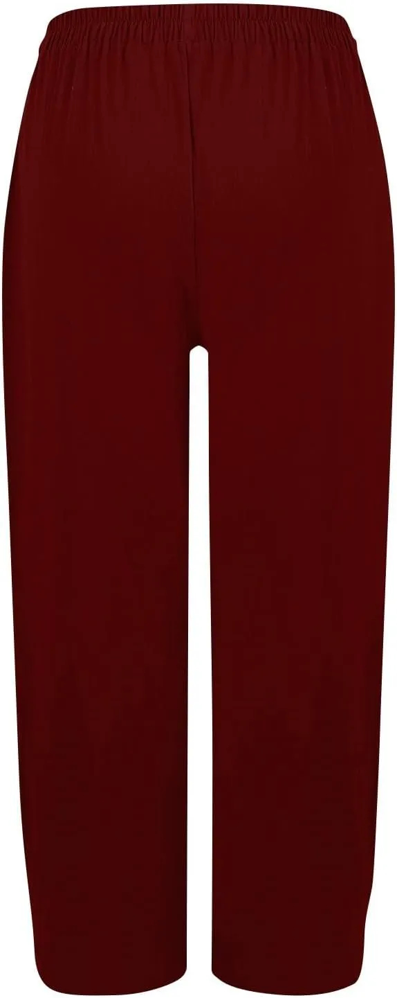 Dressy Palazzo Pants for Women Flowy Linen Pants Elastic High Waist Summer Work Pant Trouser Lounge Pant with Pocket