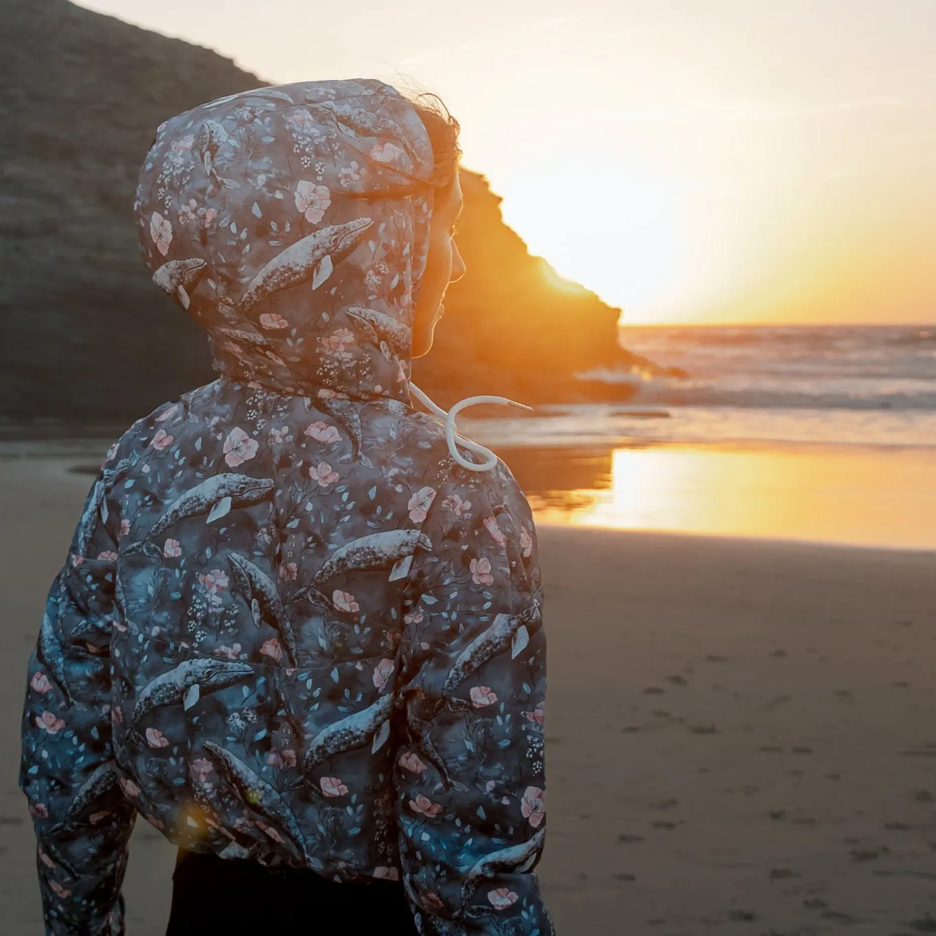 Dusky Gray Whale Womens Cropped Windbreaker