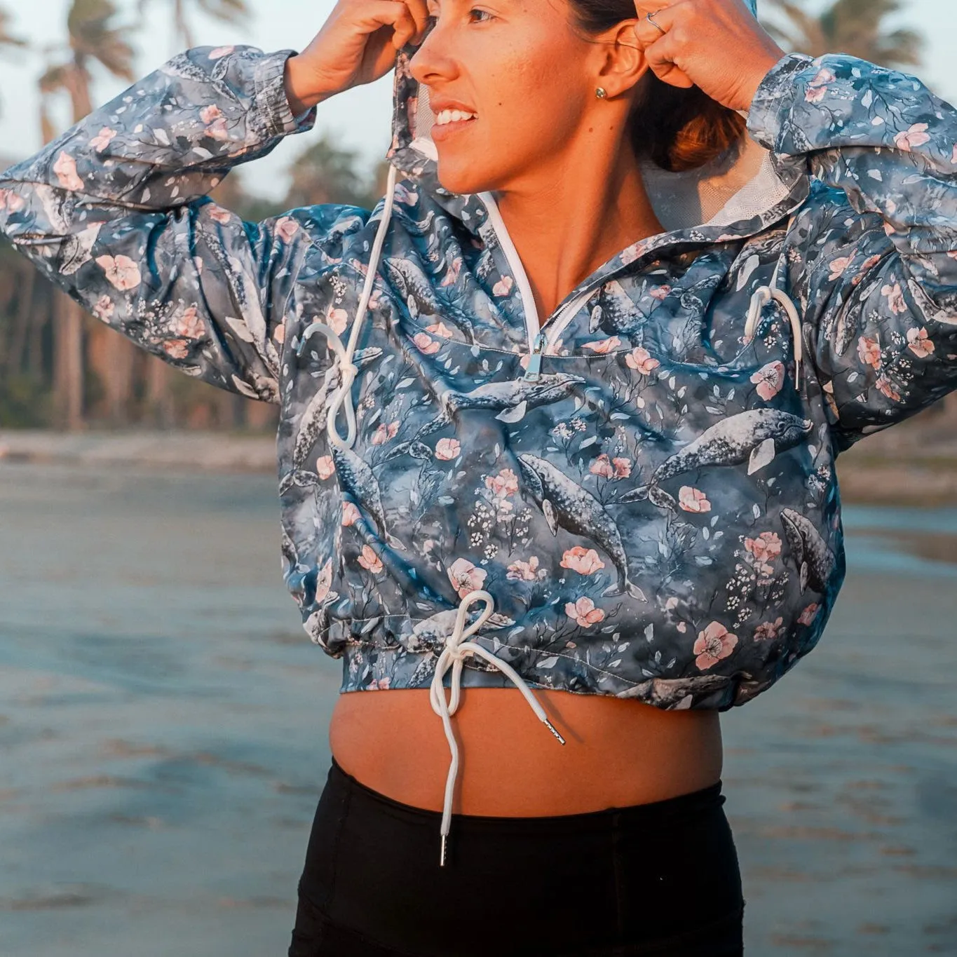 Dusky Gray Whale Womens Cropped Windbreaker