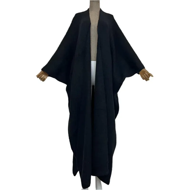 Elegant Winter Monochrome Fur Poncho Coat – Luxe & Cozy Abaya-Inspired Outerwear