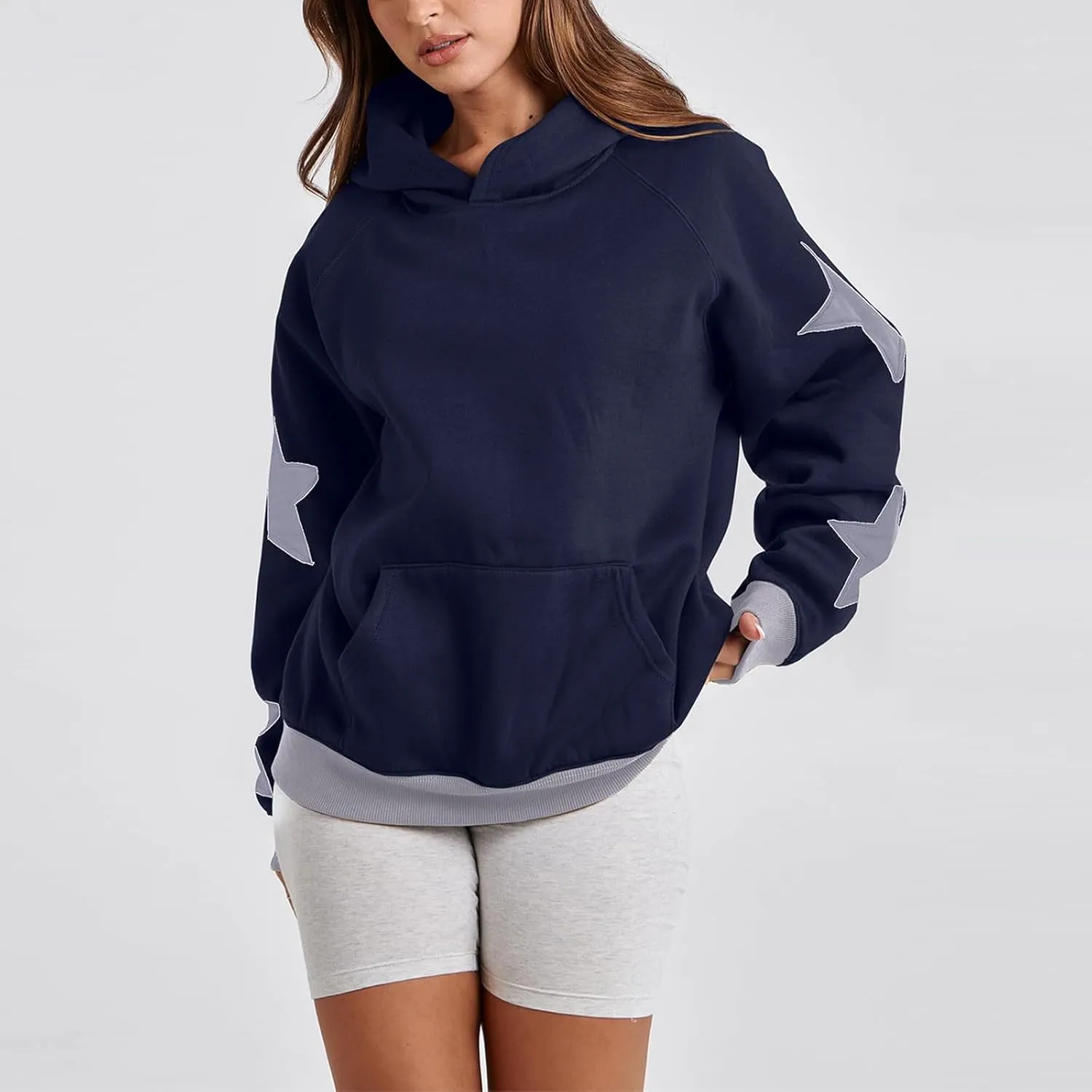 Embroidery Hoodies Women Cute Bowknot Graphic Preppy Pullover for Teen Girl Oversized Long Sleeve Hood Sweatshirt