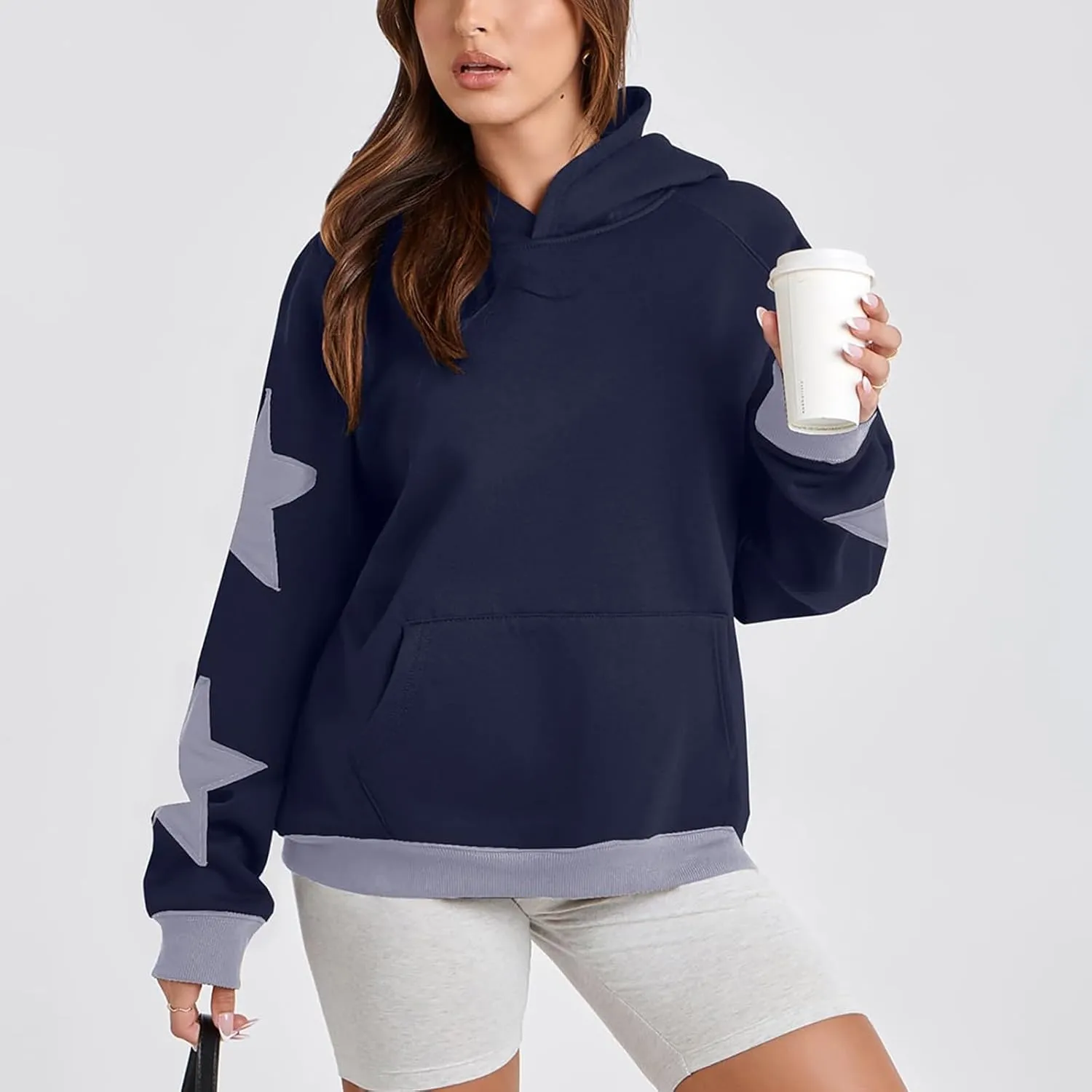 Embroidery Hoodies Women Cute Bowknot Graphic Preppy Pullover for Teen Girl Oversized Long Sleeve Hood Sweatshirt