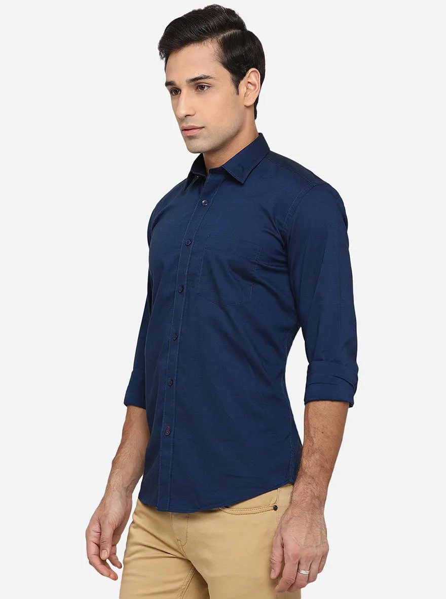 Ensign Blue Solid Slim Fit Casual Shirt | JadeBlue