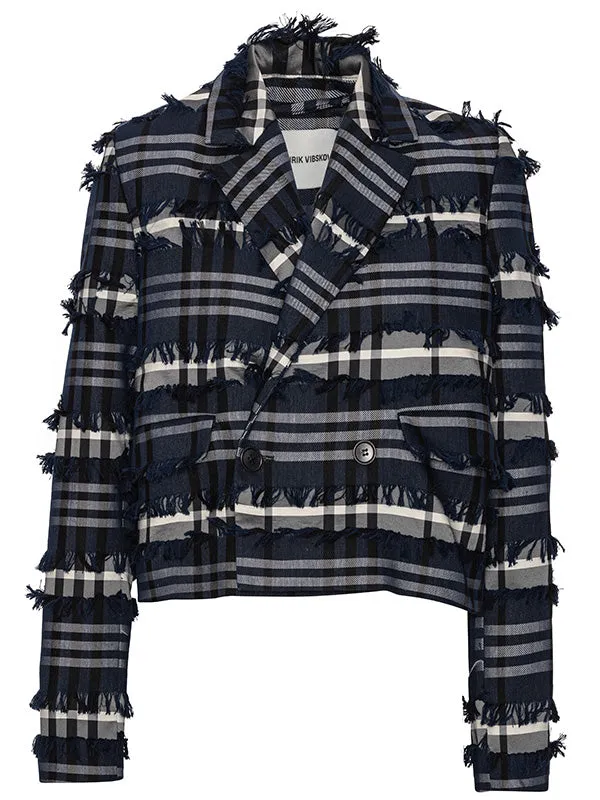 Express Blazer - Navy Black Fringe Checks