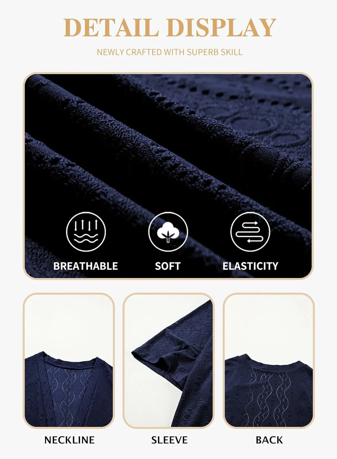 Eytino Plus Size Cardigan for Women Half Sleeve Knitted Jacquard Summer Kimono Cover up Tops(1X-5X)
