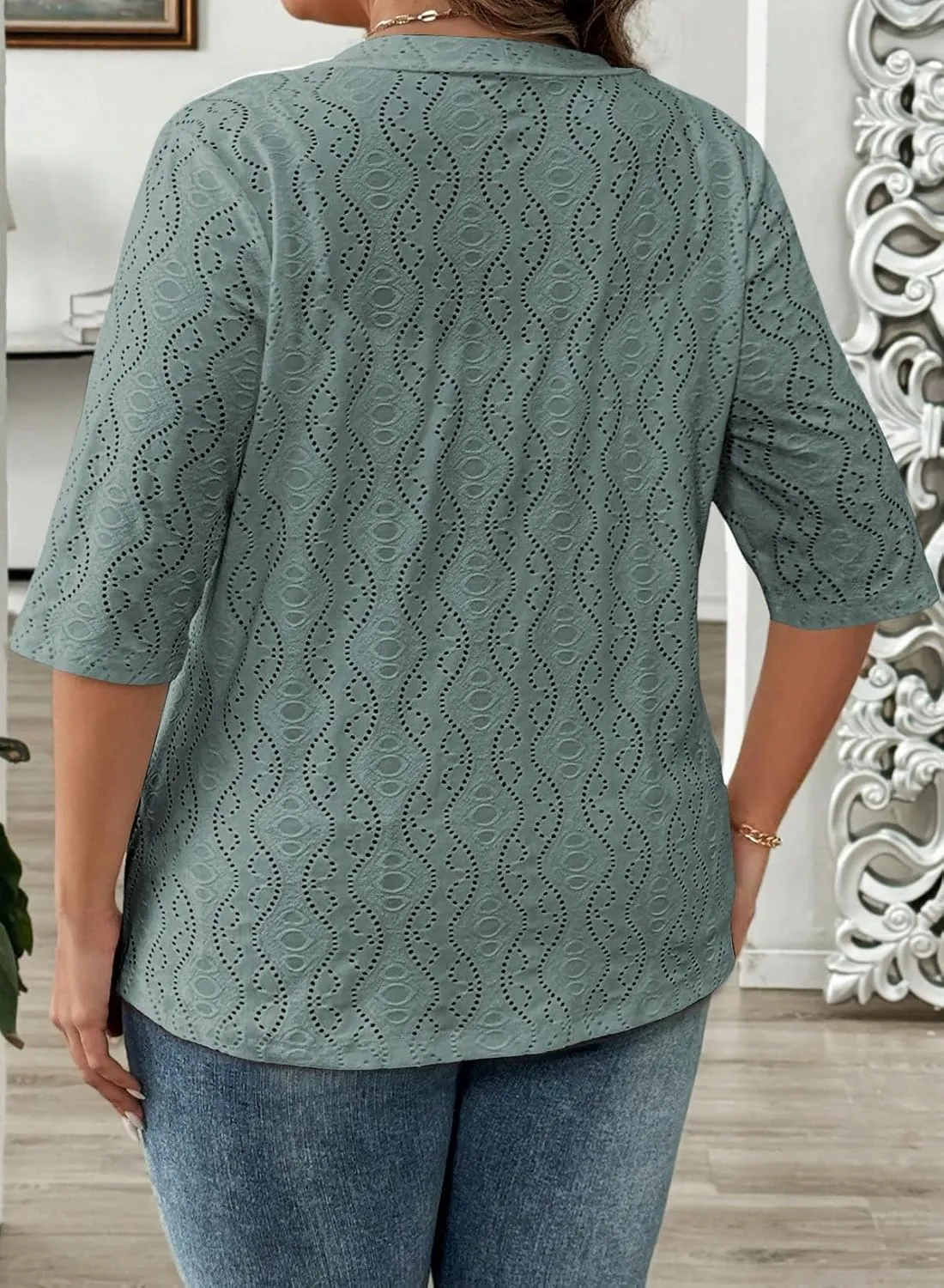 Eytino Plus Size Cardigan for Women Half Sleeve Knitted Jacquard Summer Kimono Cover up Tops(1X-5X)