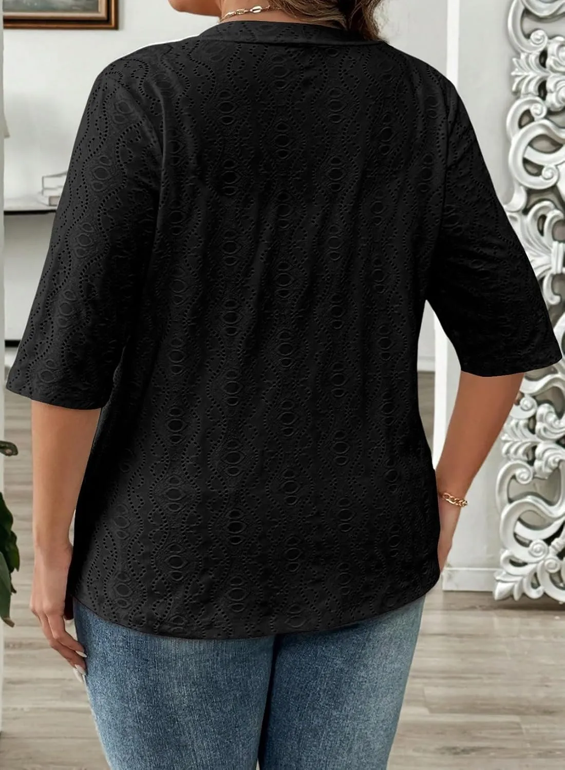 Eytino Plus Size Cardigan for Women Half Sleeve Knitted Jacquard Summer Kimono Cover up Tops(1X-5X)