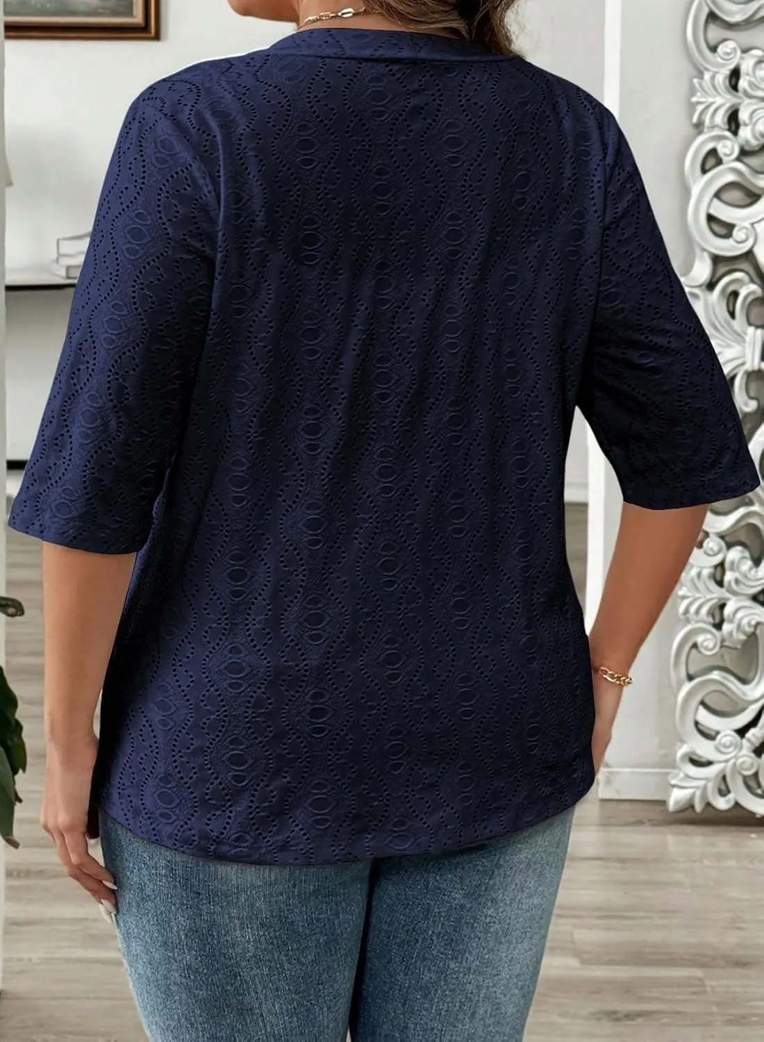 Eytino Plus Size Cardigan for Women Half Sleeve Knitted Jacquard Summer Kimono Cover up Tops(1X-5X)