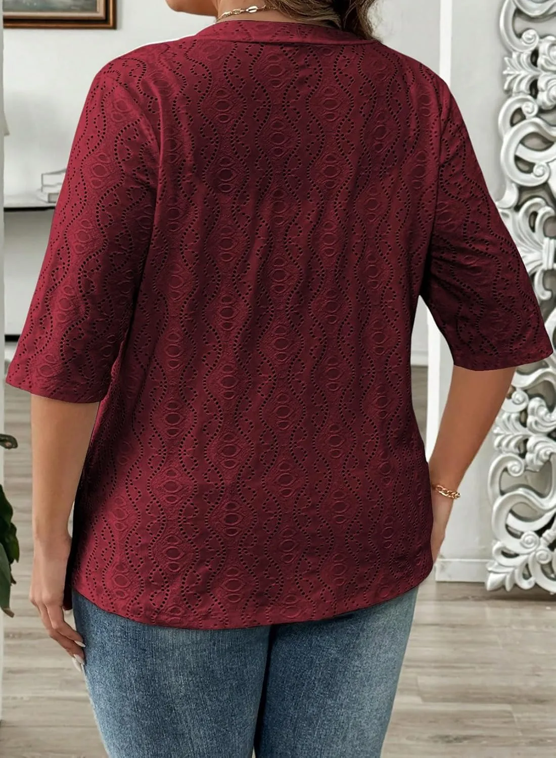 Eytino Plus Size Cardigan for Women Half Sleeve Knitted Jacquard Summer Kimono Cover up Tops(1X-5X)