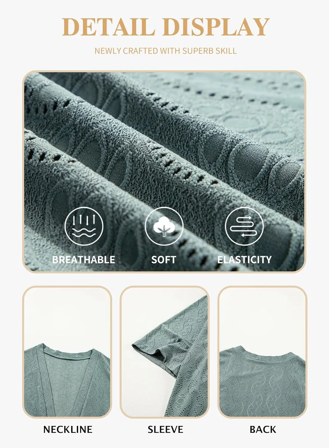 Eytino Plus Size Cardigan for Women Half Sleeve Knitted Jacquard Summer Kimono Cover up Tops(1X-5X)