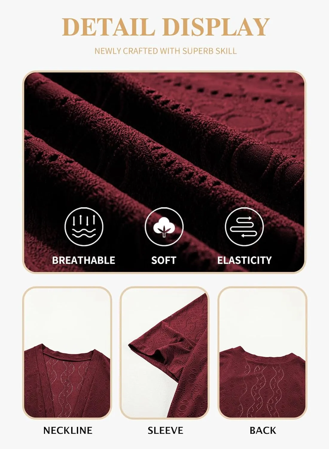 Eytino Plus Size Cardigan for Women Half Sleeve Knitted Jacquard Summer Kimono Cover up Tops(1X-5X)