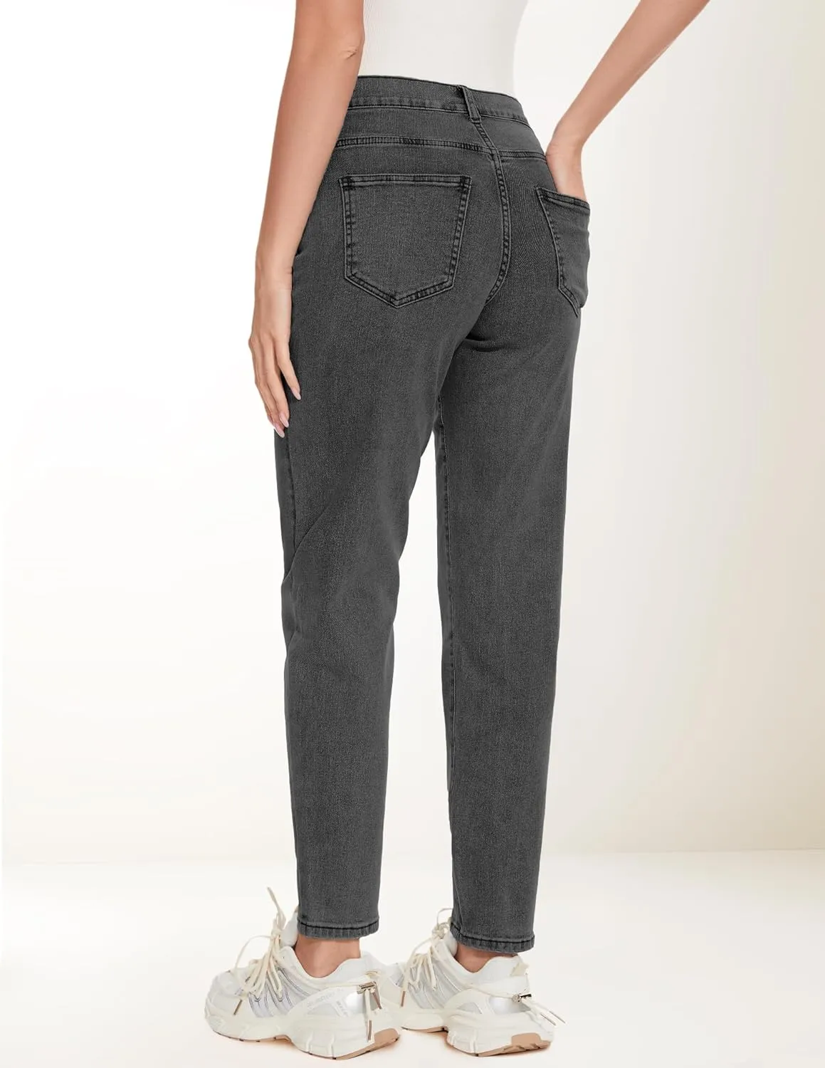 FABRACK Women's Maternity Jeans Mid-Rise Stretchy Boyfriend Jeans Under Belly Pregnancy Denim Pants with Elastic Inset Panel