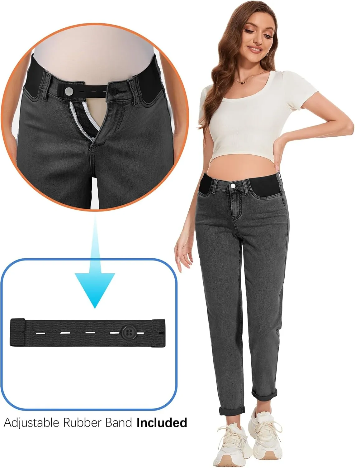 FABRACK Women's Maternity Jeans Mid-Rise Stretchy Boyfriend Jeans Under Belly Pregnancy Denim Pants with Elastic Inset Panel