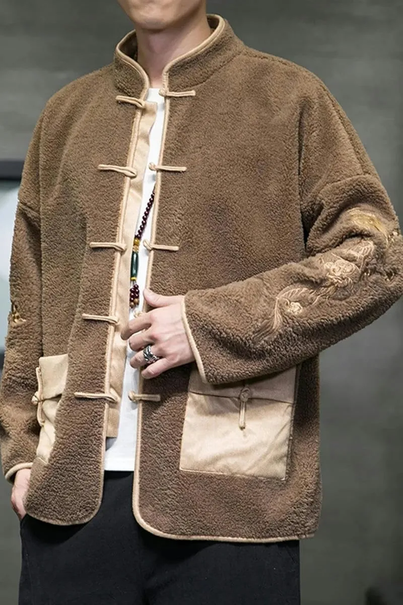Fall Winter Men Cotton-Padded Jacket Men's Embroidery Warm Chinese Style Coat