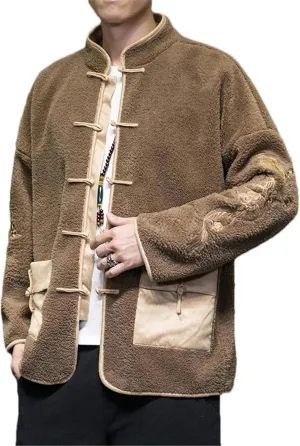 Fall Winter Men Cotton-Padded Jacket Men's Embroidery Warm Chinese Style Coat