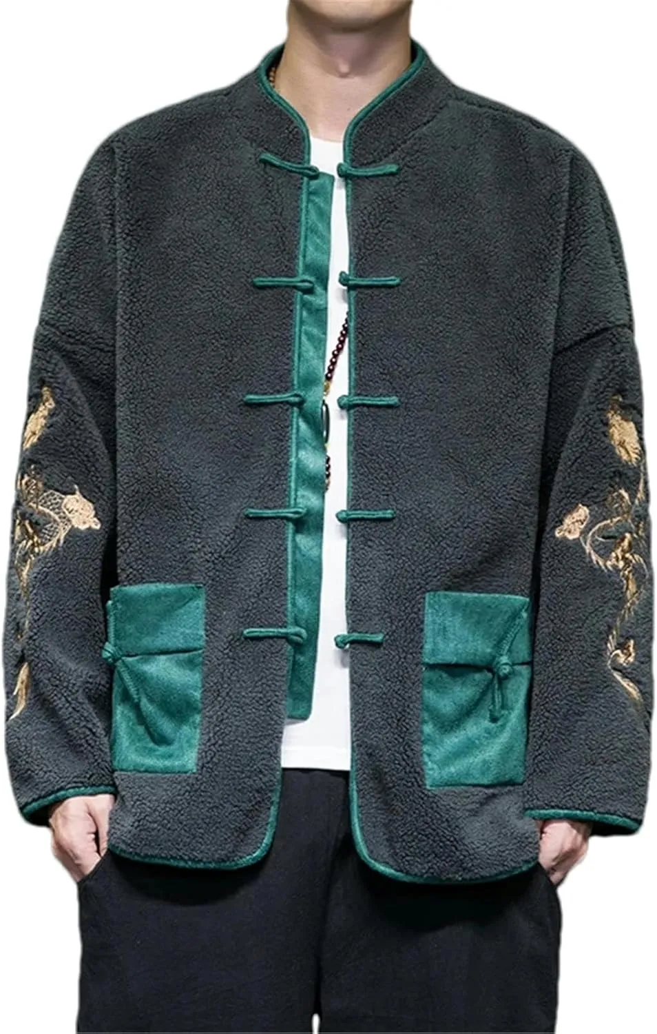 Fall Winter Men Cotton-Padded Jacket Men's Embroidery Warm Chinese Style Coat