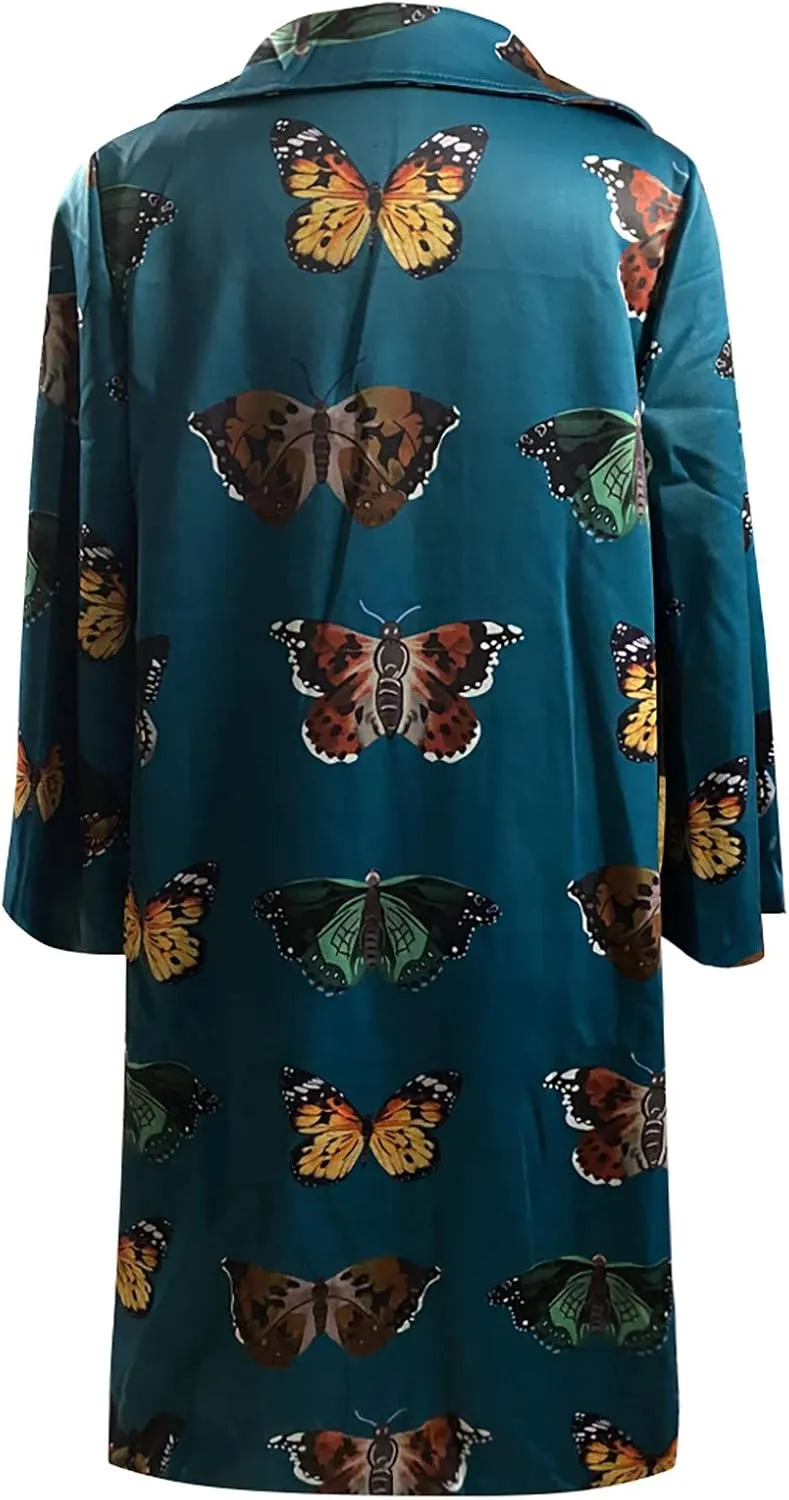 Fashion Women Printed Pocket Jacket Outerwear Cardigan Overcoat Long Trench Coat