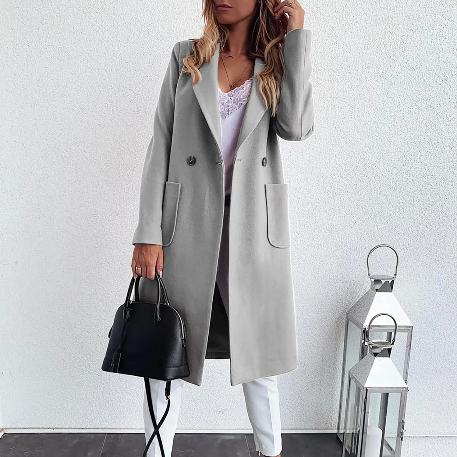 Febecool Coats For Women Lapel Collar Jacket Bomber Jacket Warm Coat Blazer Jackets Sweater Coat Button Slim Jacket