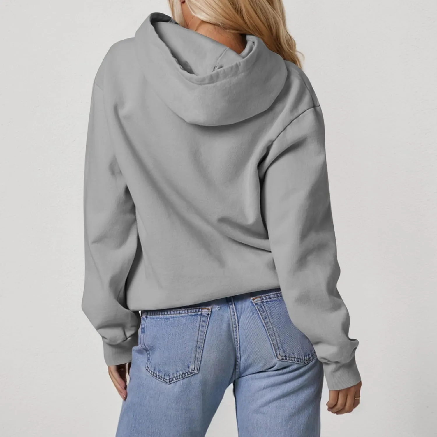 Fleece Hoodie Women Loose Fit Solid Color Oversized Sweaters Long Sleeve Hooded Sweatshirt with Pockets Pullover Tops