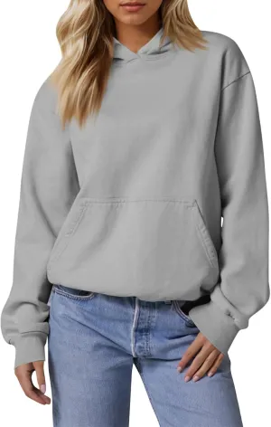 Fleece Hoodie Women Loose Fit Solid Color Oversized Sweaters Long Sleeve Hooded Sweatshirt with Pockets Pullover Tops