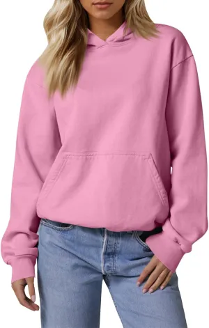 Fleece Hoodie Women Loose Fit Solid Color Oversized Sweaters Long Sleeve Hooded Sweatshirt with Pockets Pullover Tops