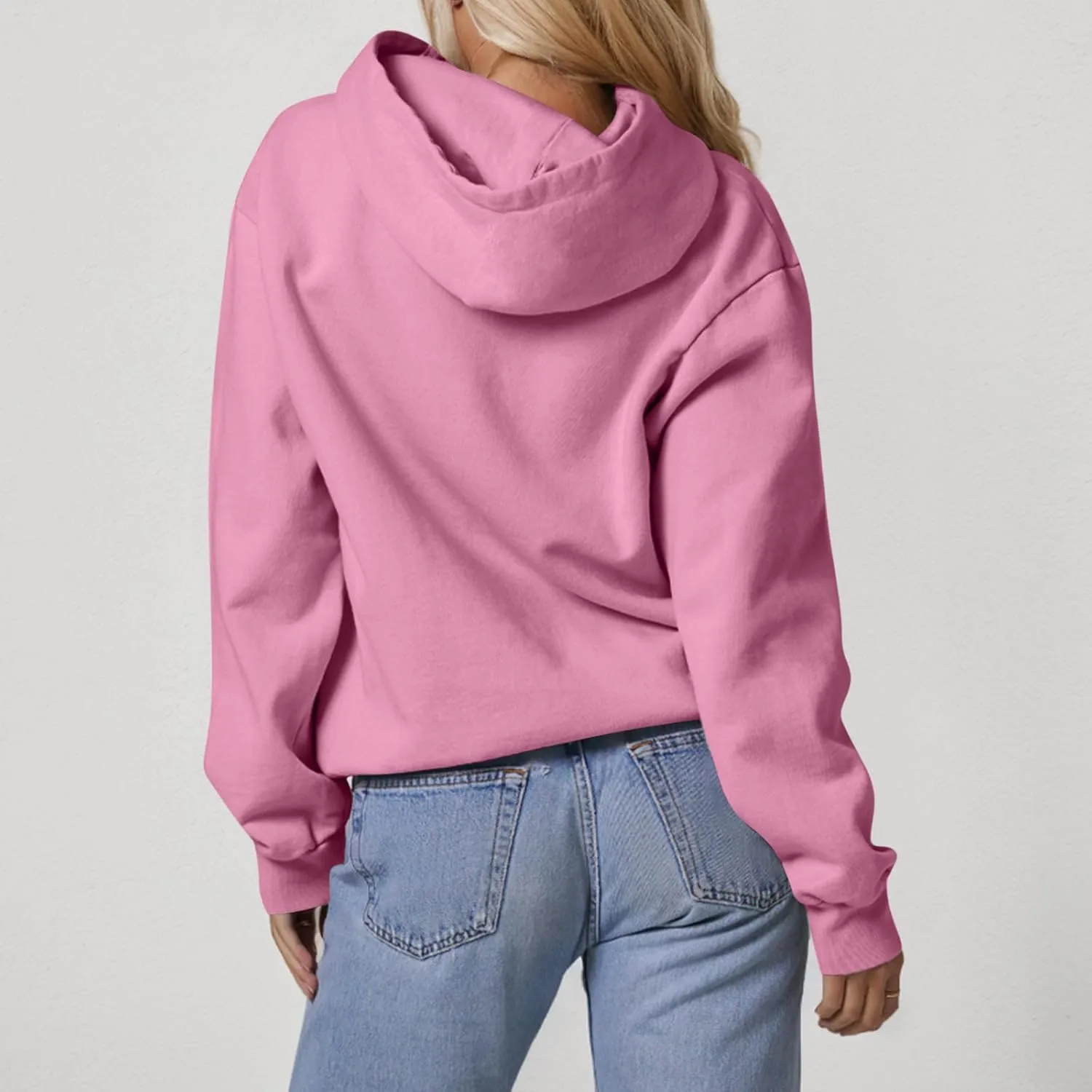 Fleece Hoodie Women Loose Fit Solid Color Oversized Sweaters Long Sleeve Hooded Sweatshirt with Pockets Pullover Tops