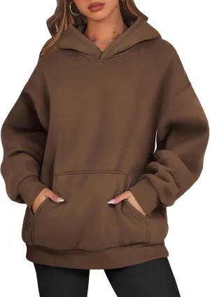 Fleece Hoodie Women Winter Warm Long Sleeve Oversized Hooded Sweatshirt Casual Comfy Soft Pullover Sweaters Preppy