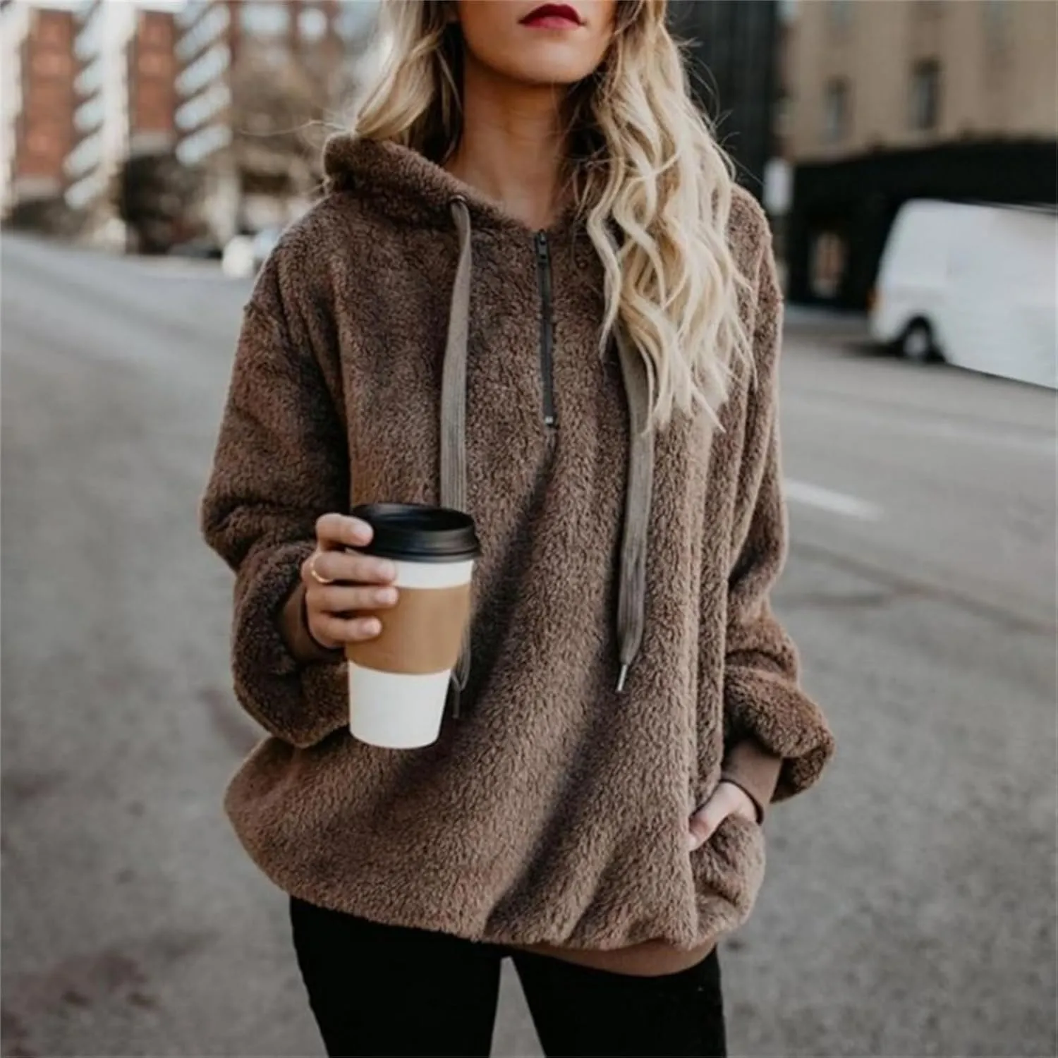 Fleece Sweatshirts for Women Oversized Pullover Hoodies Pajams with Drawstring Casual Long Sleeve Tops