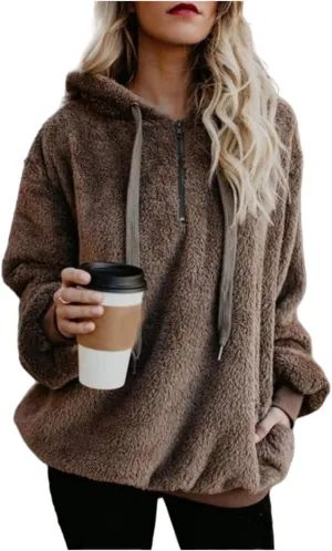 Fleece Sweatshirts for Women Oversized Pullover Hoodies Pajams with Drawstring Casual Long Sleeve Tops