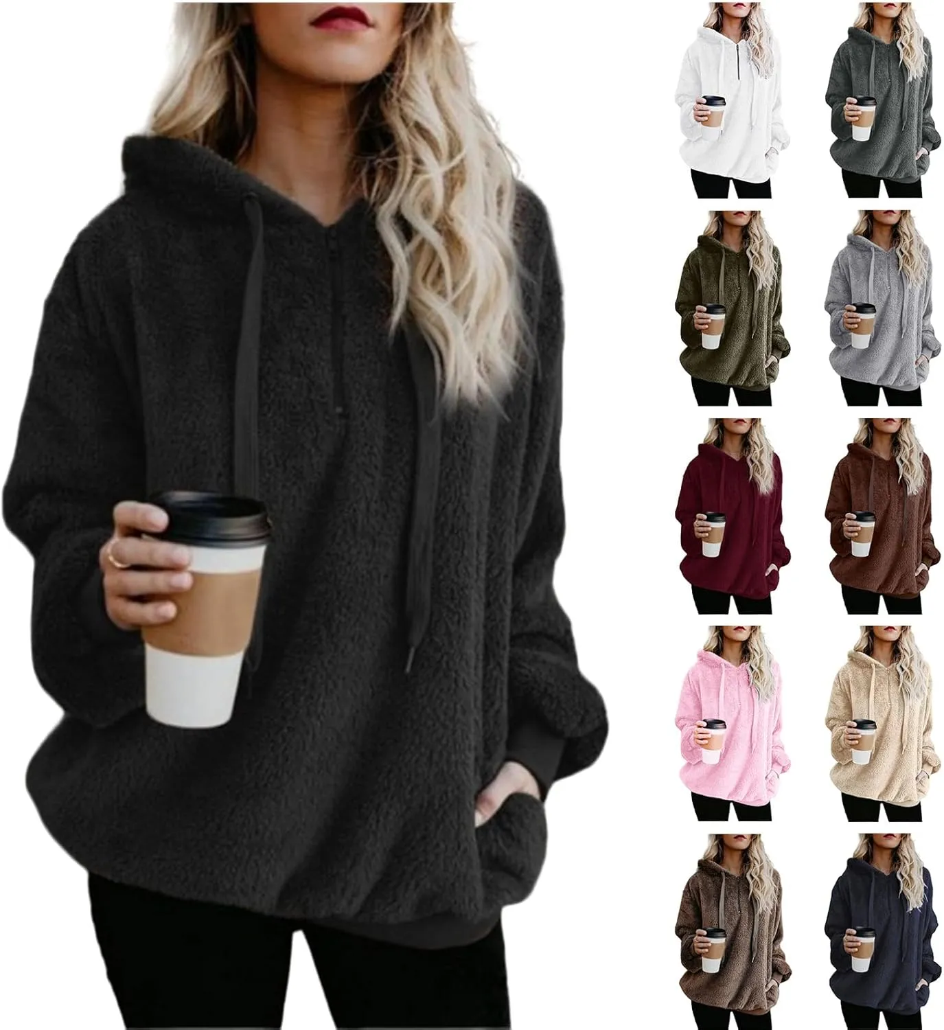 Fleece Sweatshirts for Women Oversized Pullover Hoodies Pajams with Drawstring Casual Long Sleeve Tops