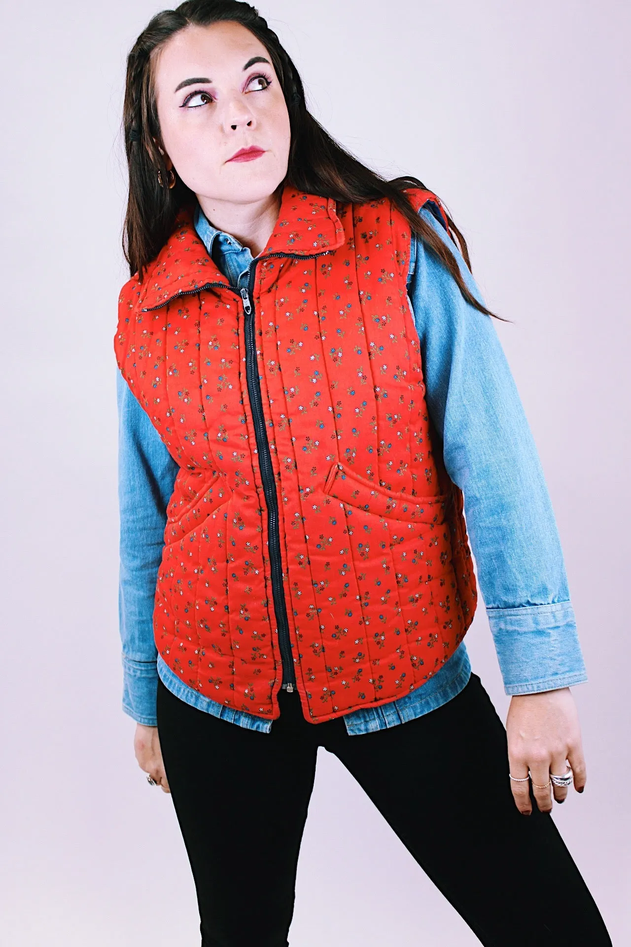 Floral Printed Puffer Vest