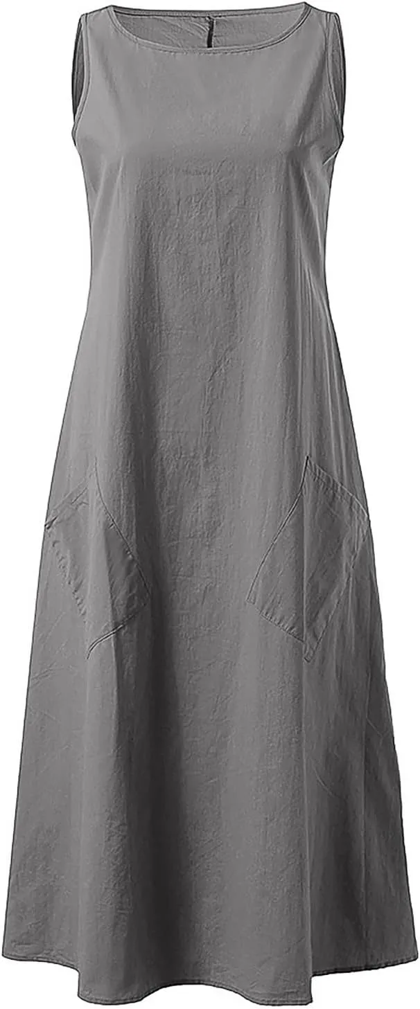Flowy A Line Plus Size Midi Tank Dress with Pockets Relaxed Fit Going Out Daily Solid Color Dress S-3XL
