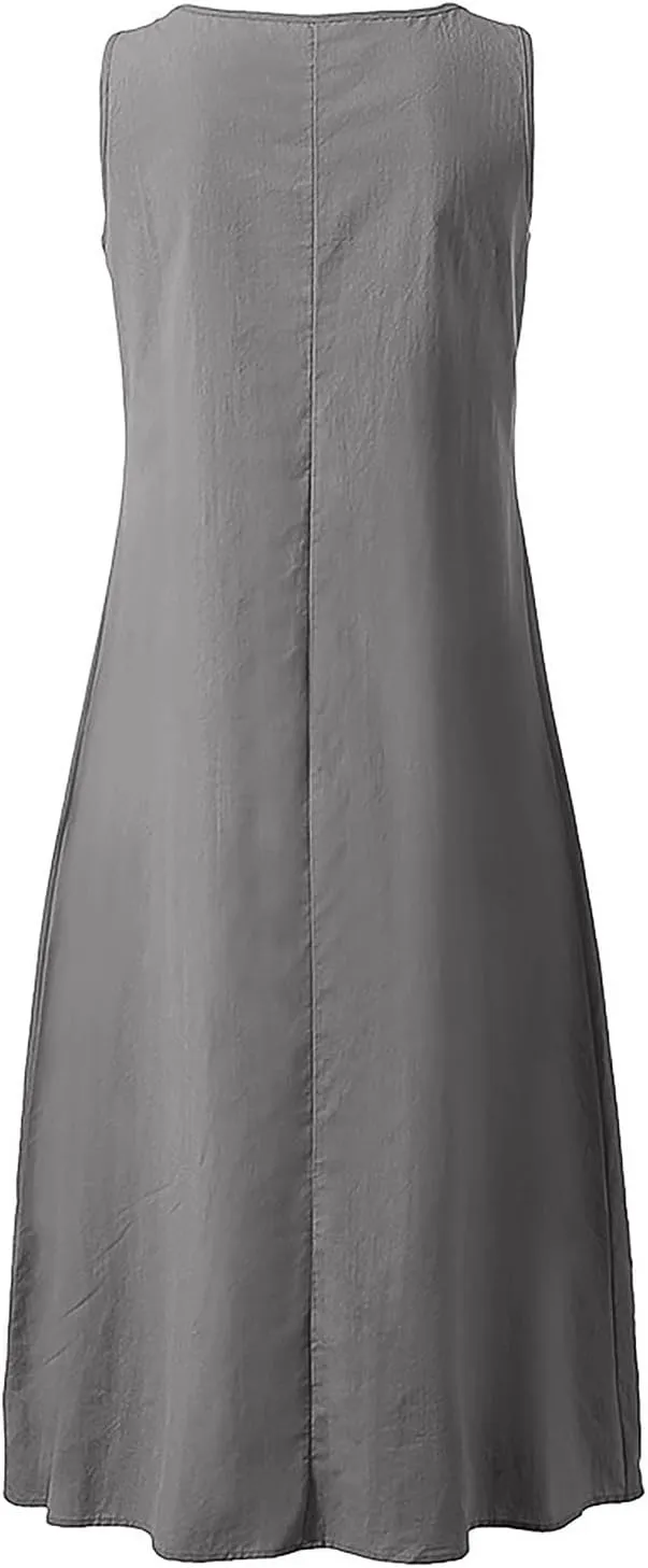 Flowy A Line Plus Size Midi Tank Dress with Pockets Relaxed Fit Going Out Daily Solid Color Dress S-3XL