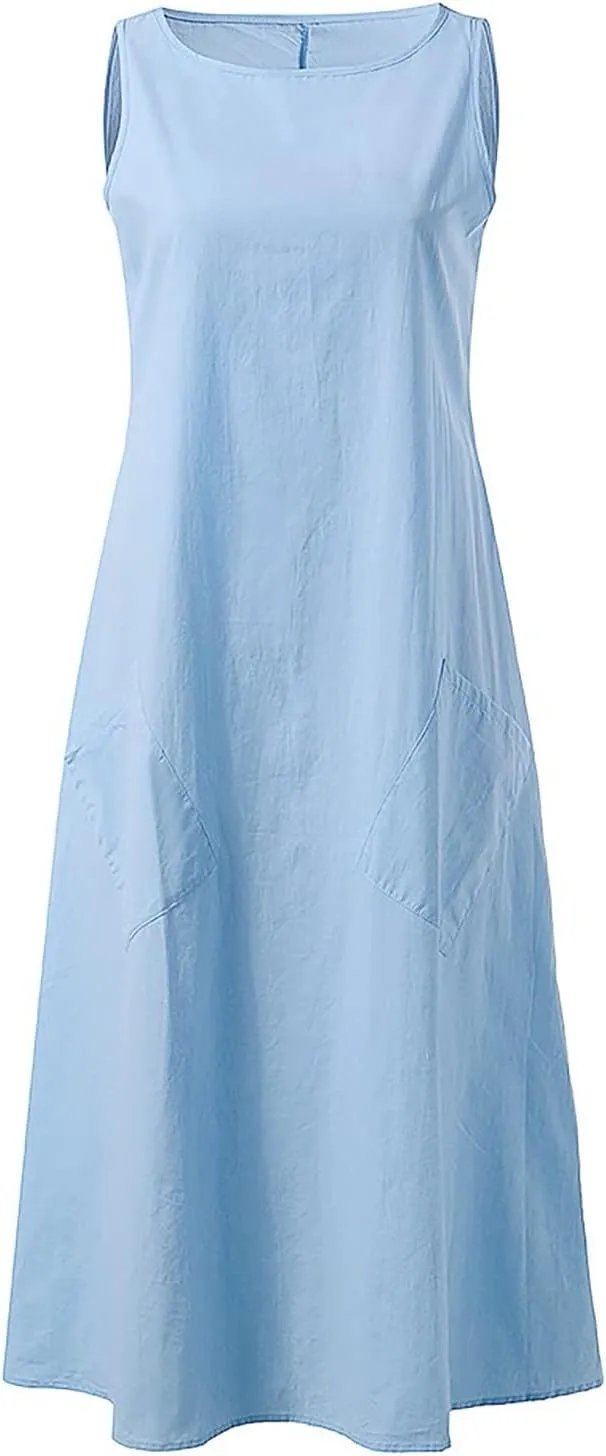 Flowy A Line Plus Size Midi Tank Dress with Pockets Relaxed Fit Going Out Daily Solid Color Dress S-3XL