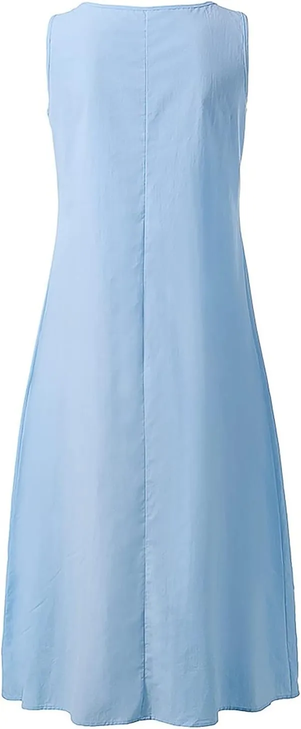 Flowy A Line Plus Size Midi Tank Dress with Pockets Relaxed Fit Going Out Daily Solid Color Dress S-3XL