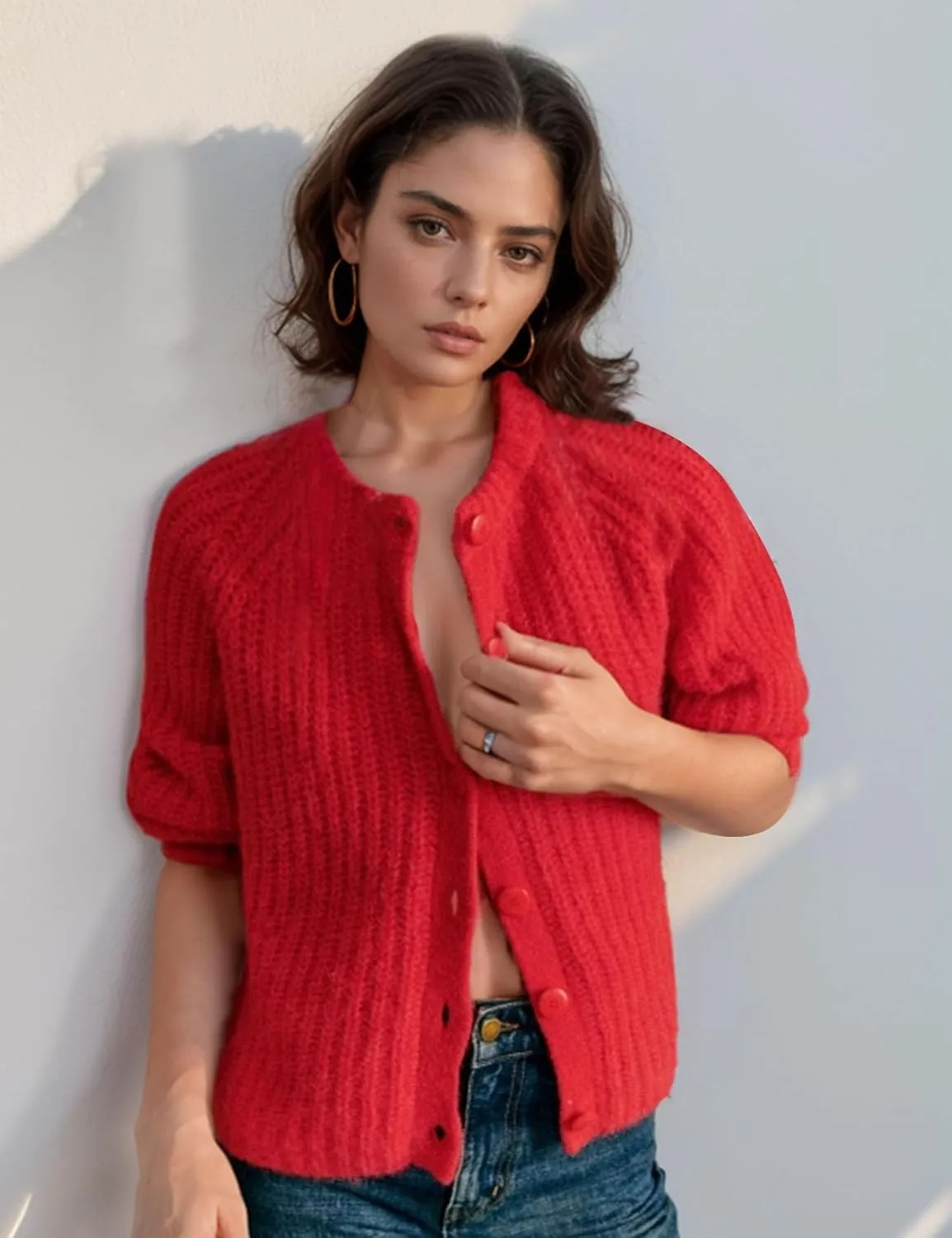 Flygo Women's Cardigan Sweater 2024 Fall Winter Chunky Long Sleeve Button Open Front Knit Solid Loose Cardigans Sweaters