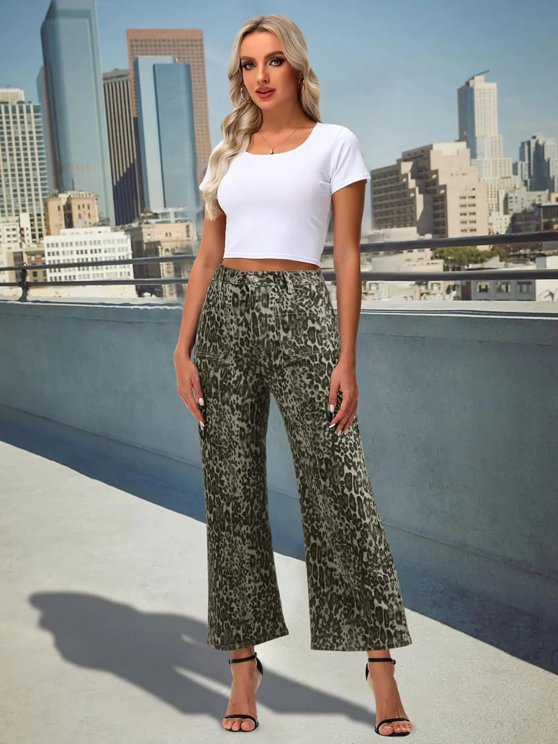 Genleck Women's Wide Leg Jeans  Trendy Cropped Loose Jeans High Waisted Stretchy Capri Denim Pants Baggy Trousers 2024