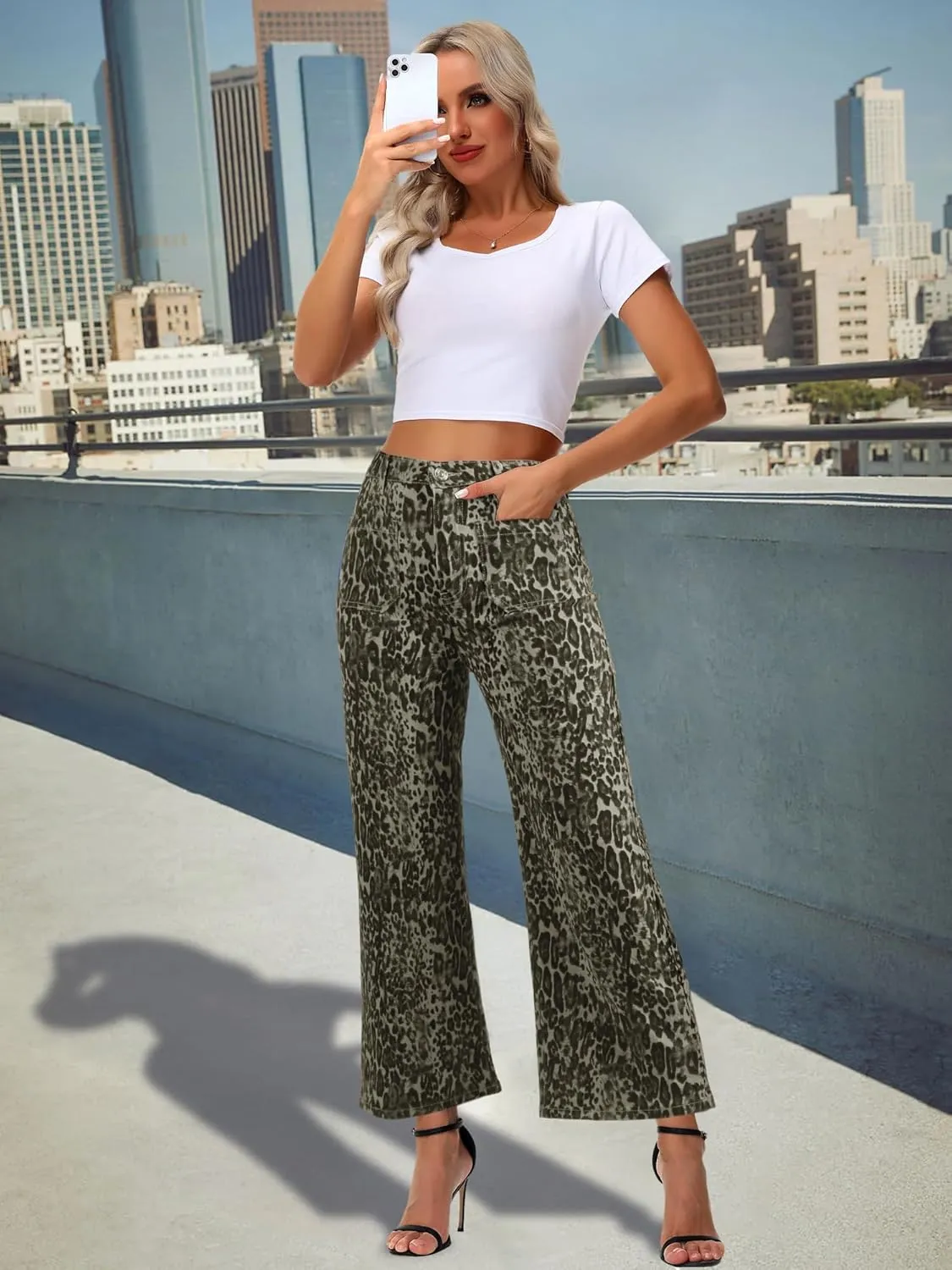 Genleck Women's Wide Leg Jeans  Trendy Cropped Loose Jeans High Waisted Stretchy Capri Denim Pants Baggy Trousers 2024
