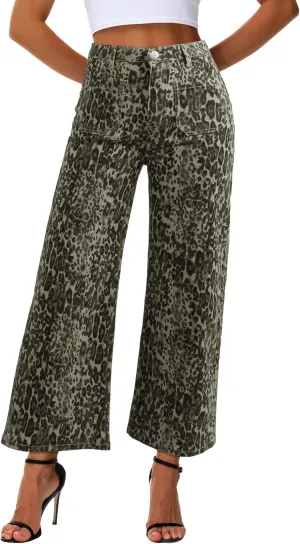 Genleck Women's Wide Leg Jeans  Trendy Cropped Loose Jeans High Waisted Stretchy Capri Denim Pants Baggy Trousers 2024