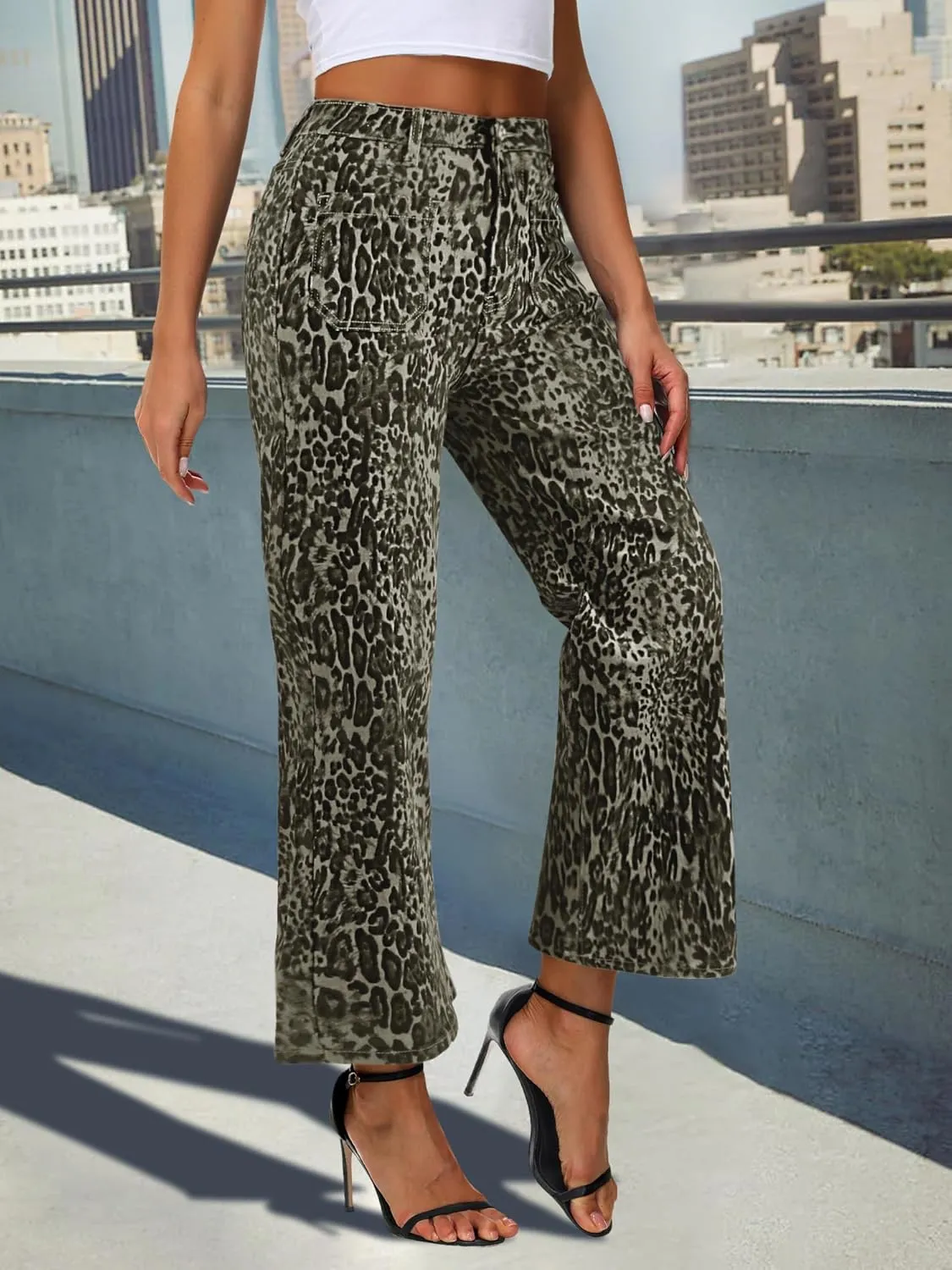 Genleck Women's Wide Leg Jeans  Trendy Cropped Loose Jeans High Waisted Stretchy Capri Denim Pants Baggy Trousers 2024